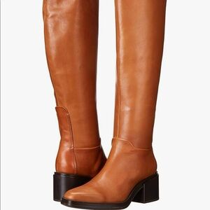 Franco Sarto Womens Dorica Leather Wide Calf Over-The-Knee Boots Cognac Color